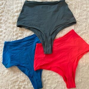 SKIMS High Waisted Thong Bundle of 3 in Pink, Slate, Blue (S)